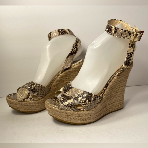 Jimmy Choo snake embossed wedge espadrille sandals ankle strap 37 - Picture 3 of 10